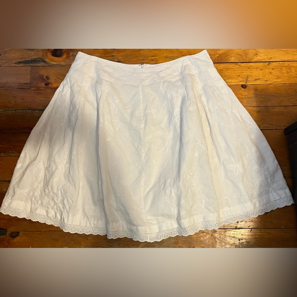 Sunny Leigh Woman Eyelet Side Zipper Lined A-Line 100% Linen White Skirt Size 20